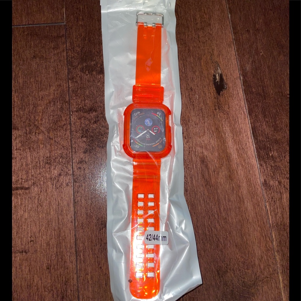 Plastic apple Iwatch band clear Neon orange size 42/44 mm